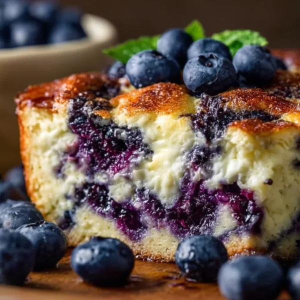 Blueberry cottage cheese breakfast bake in a baking dish