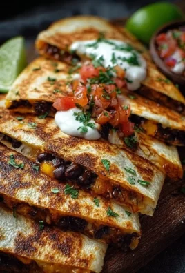 Crispy black bean quesadillas served on a plate, garnished with salsa and avocado