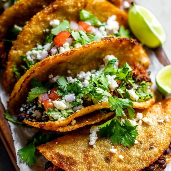 Crispy black bean tacos served with fresh toppings