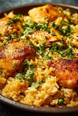 Delicious plate of forgotten chicken and rice with herbs and spices