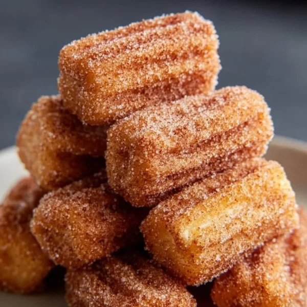 Healthy baked churro bites topped with cinnamon sugar served on a plate