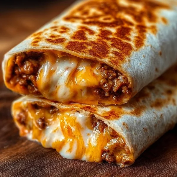 Delicious grilled cheese burrito served on a plate with melted cheese and toppings