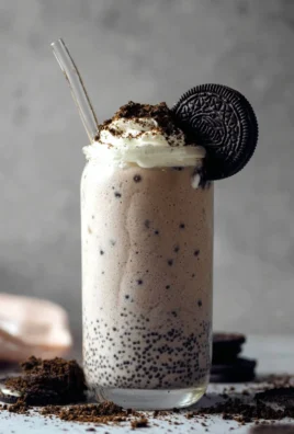 Oreo Bubble Shake topped with whipped cream and crushed Oreos