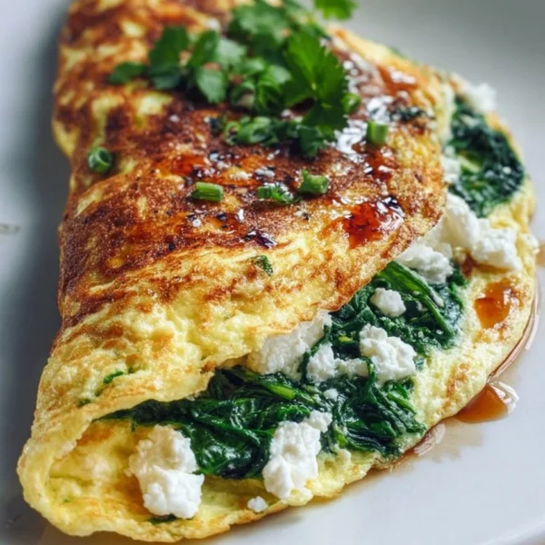 Delicious Spinach and Feta Omelette served on a plate