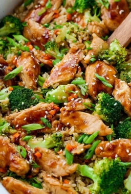 Delicious Teriyaki Chicken Casserole topped with green onions and sesame seeds