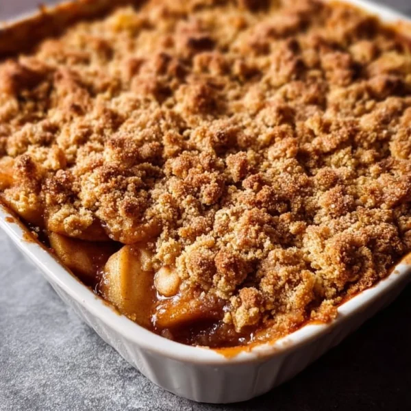 Delicious baked apple crumble with crispy topping and tender apples