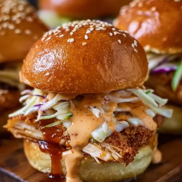 Bang Bang Chicken Sliders served on a platter with fresh ingredients and sauces