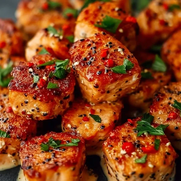 Delicious Bang Bang Salmon Bites served in a bowl