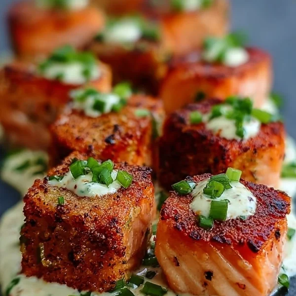 Delicious Bang Bang Salmon Bites served for a seafood appetizer