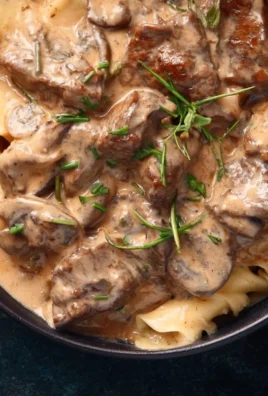 Delicious Beef Stroganoff served on a plate with creamy sauce and mushrooms