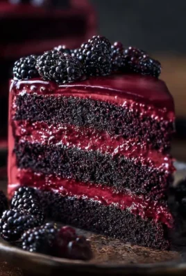 A decadent Blackberry Velvet Gothic Cake with rich layers and vibrant berry topping.
