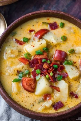 Bowl of flavorful Cajun Potato Soup garnished with herbs and spices