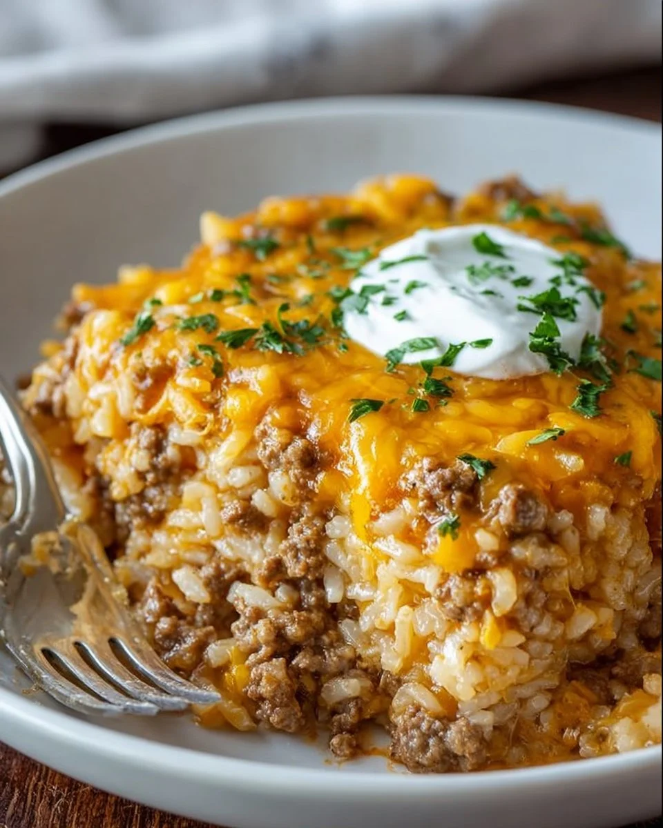 Cheesy Ground Beef and Rice Casserole