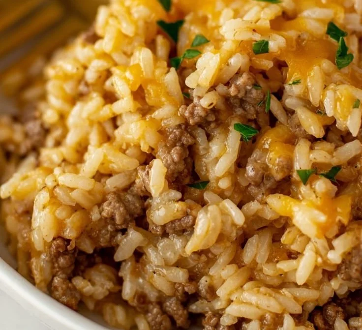 Cheesy Ground Beef and Rice Casserole