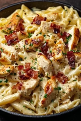 Delicious Chicken Bacon Ranch Pasta in a creamy sauce with crispy bacon