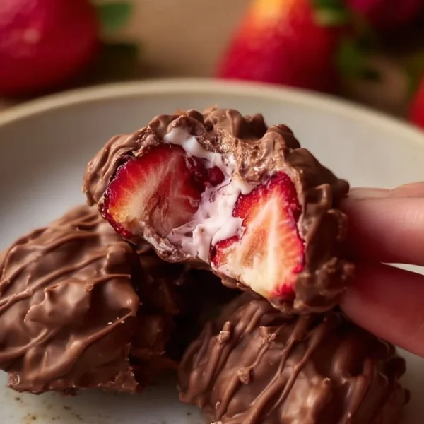 Chocolate Strawberry Yogurt Clusters in a bowl, a sweet and healthy treat.