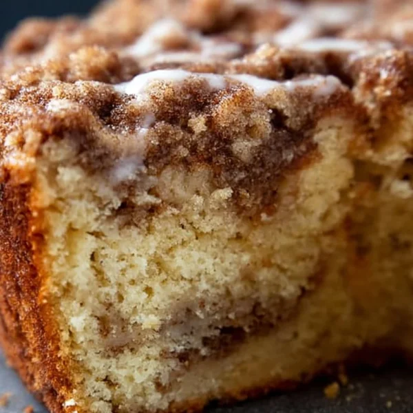 Delicious homemade coffee cake served with a cup of coffee