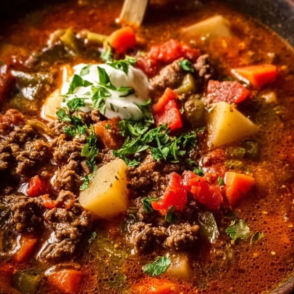 Delicious bowl of Cowboy Soup with vegetables and beans