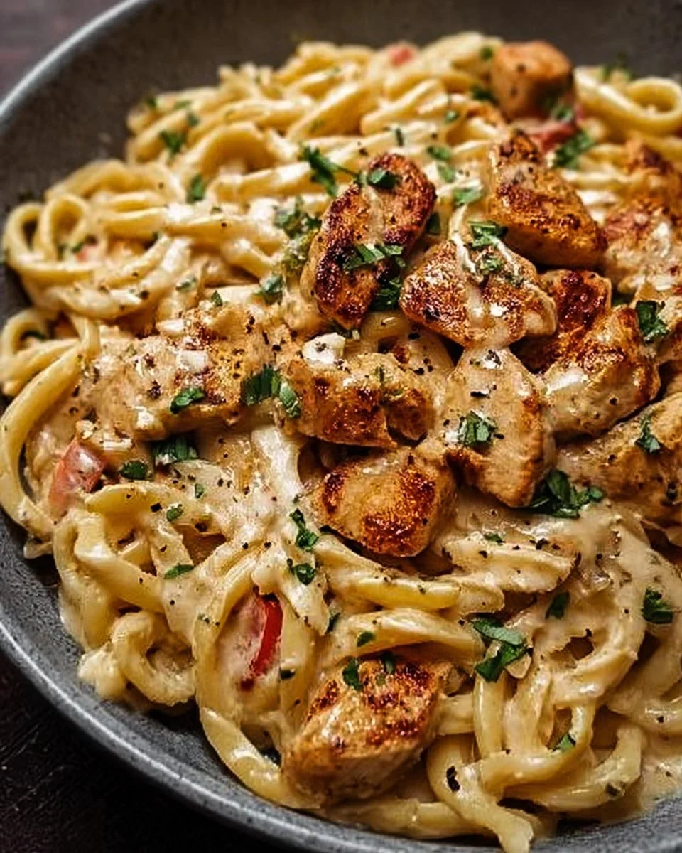 Creamy Cajun Chicken Pasta served in a bowl garnished with herbs and spices