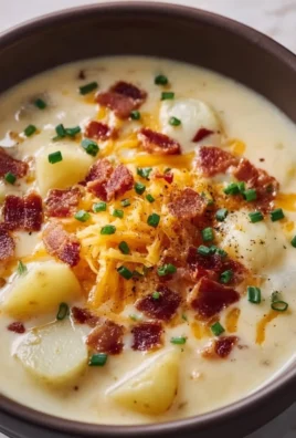 Creamy Crock Pot Crack Potato Soup garnished with chives and bacon