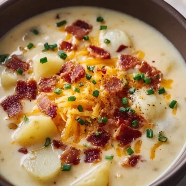 Creamy Crock Pot Crack Potato Soup garnished with chives and bacon