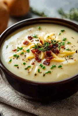 Delicious crockpot potato soup recipe card with creamy ingredients