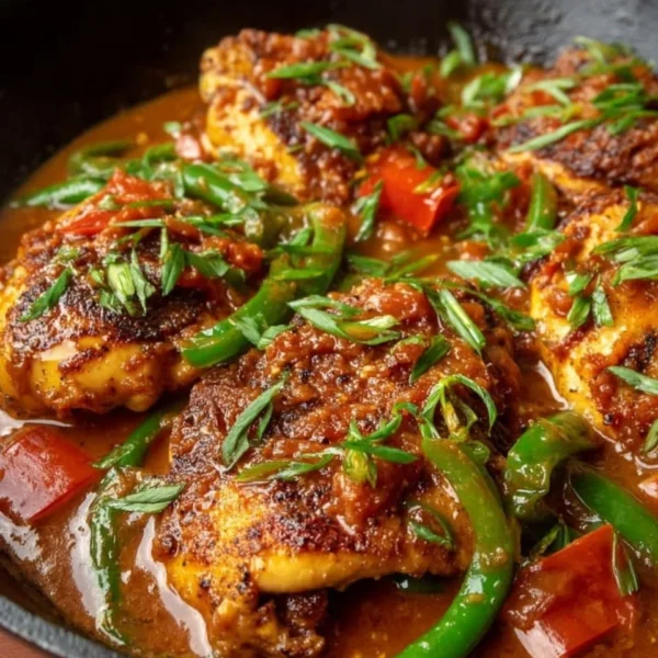 Spicy Devil Chicken dish garnished with fresh herbs