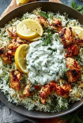 Baked Chicken Tzatziki Rice served in a bowl, garnished with fresh herbs.