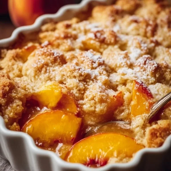 Delicious easy peach cobbler made with canned peaches