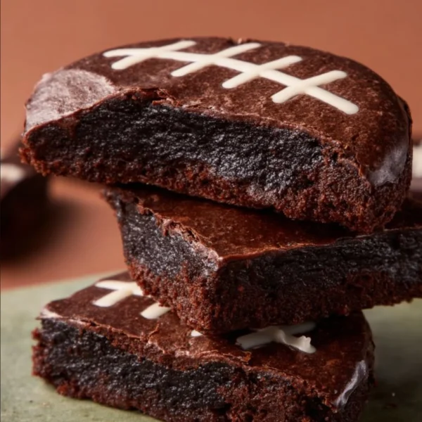 Fudgy football brownies decorated for a game day celebration