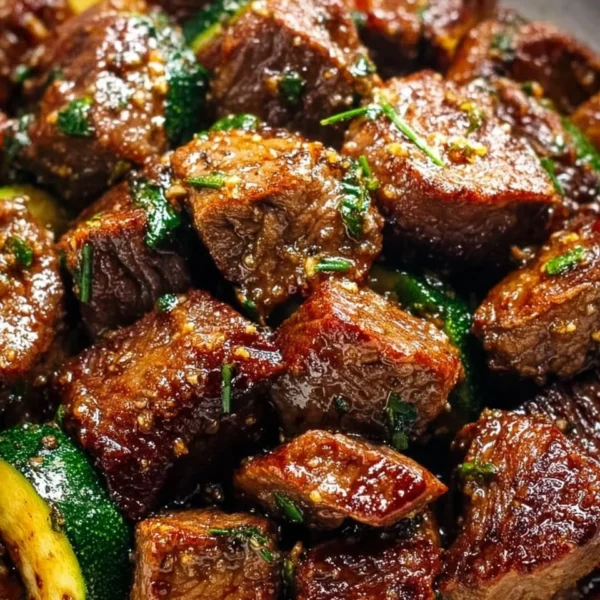 Delicious garlic butter steak bites served as a quick 15-minute meal.