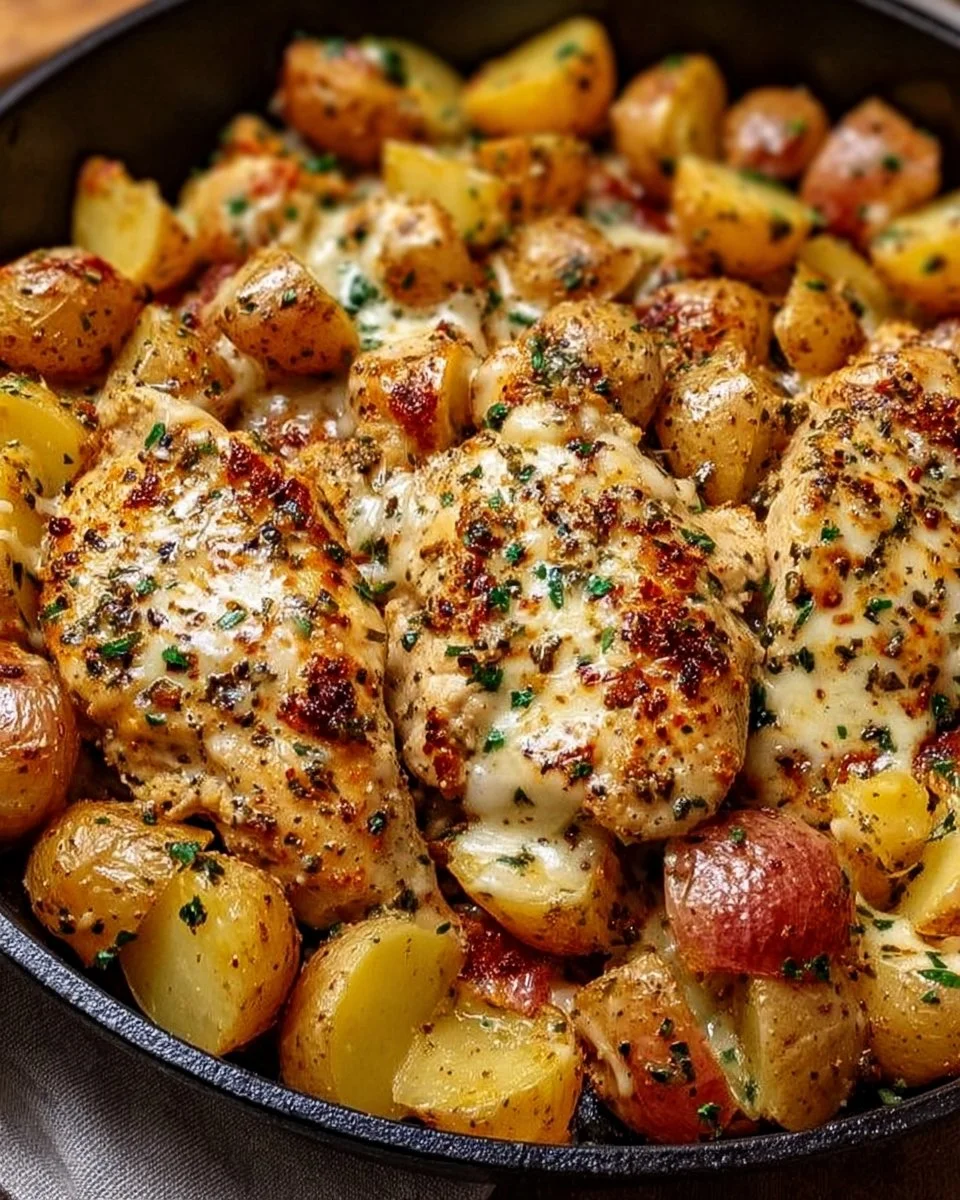 Garlic Parmesan Chicken and Potatoes Skillet