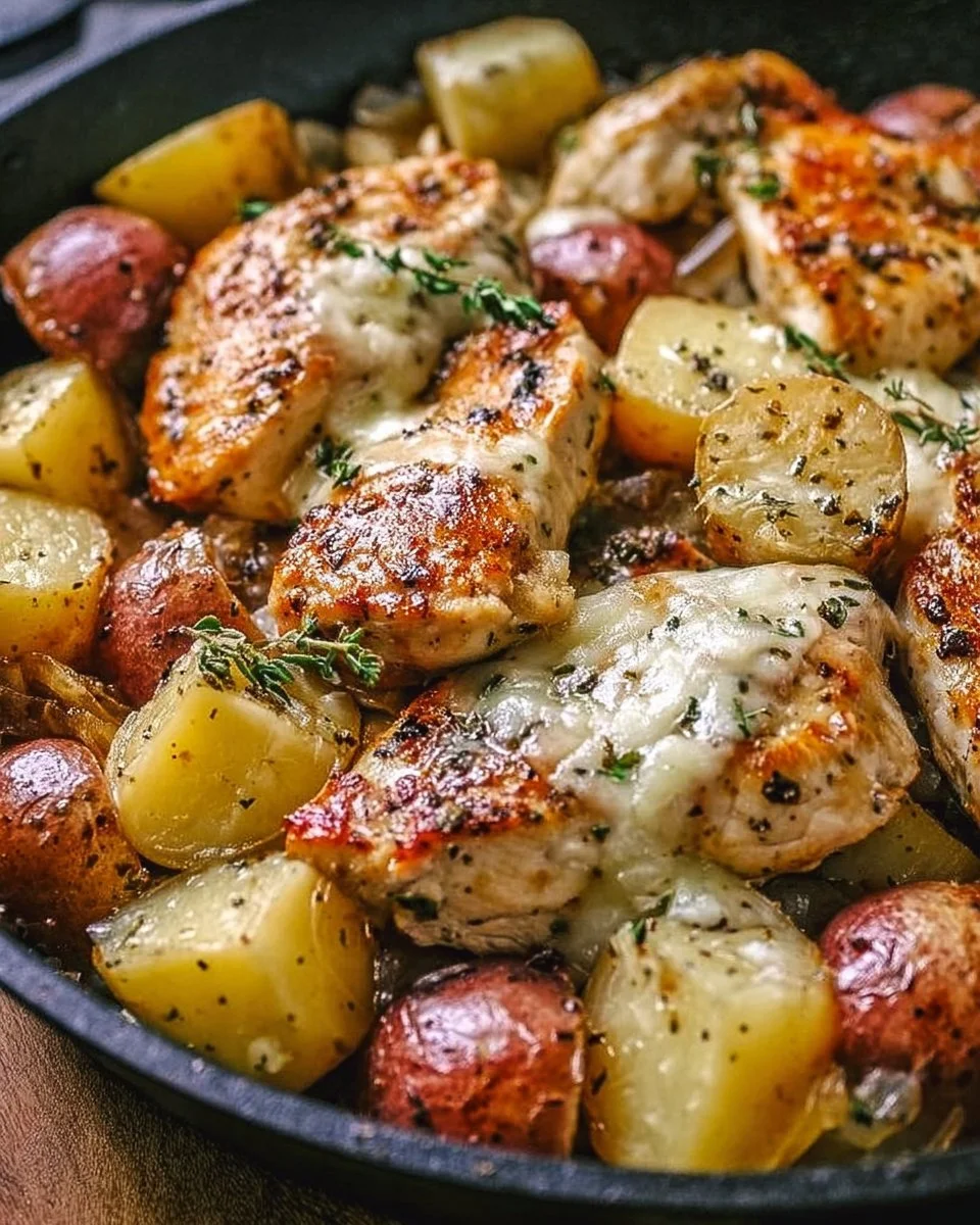 Garlic Parmesan Chicken and Potatoes Skillet