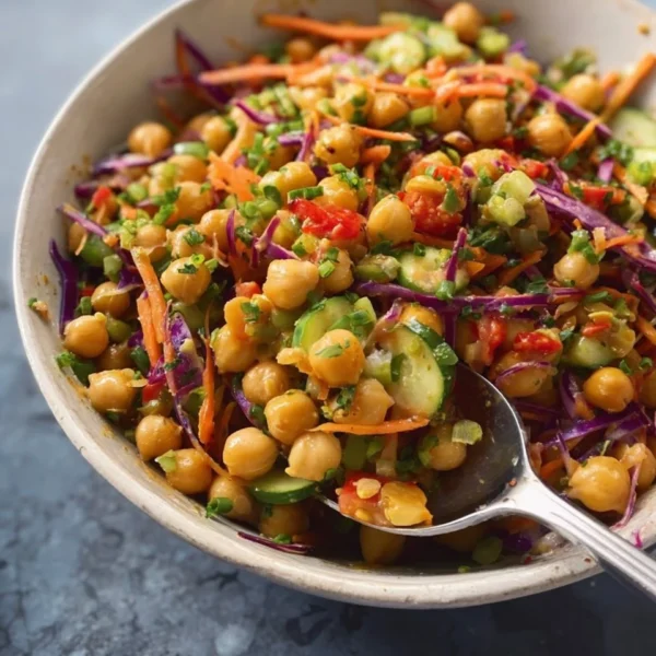 Healthy Thai-Inspired Chickpea Salad with vibrant vegetables and herbs