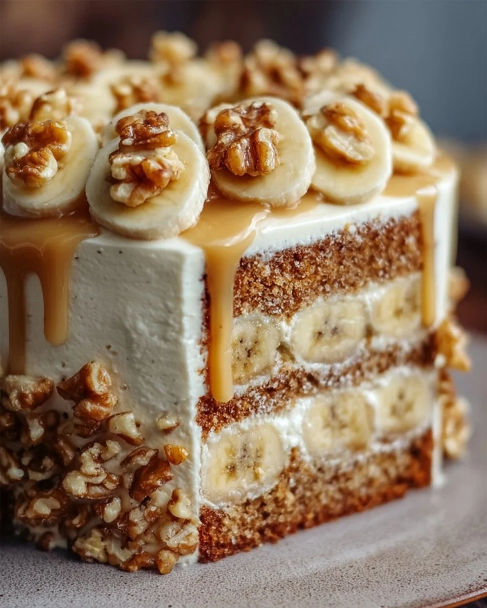 Heavenly Banana Walnut Cream Cake