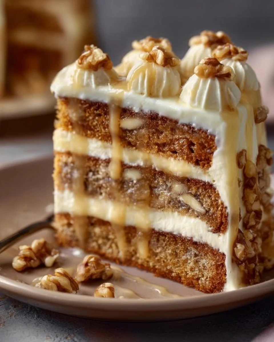 Heavenly Banana Walnut Cream Cake