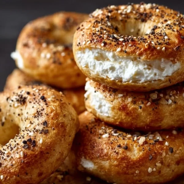 High-protein cottage cheese bagels topped with seeds and herbs