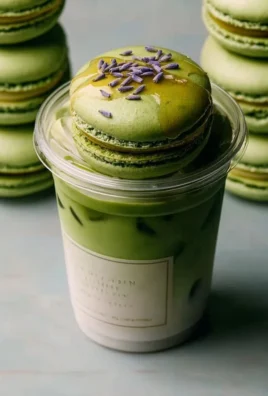 Iced Honey Lavender Matcha drink topped with lavender flowers and honey