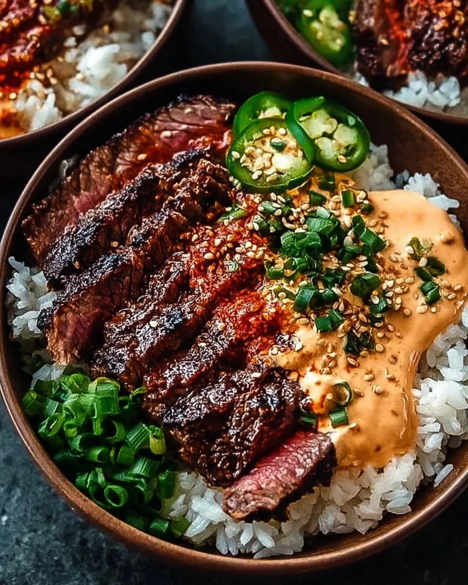 Irresistibly Easy Korean BBQ Steak Rice Bowls with Spicy Cream Sauce