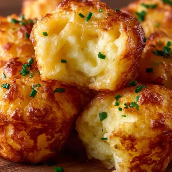 Cheesy leftover mashed potato puffs served on a plate.