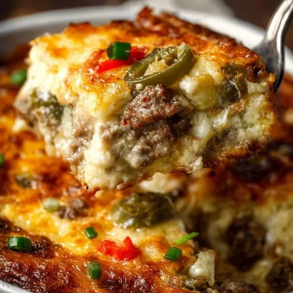 Low Carb Philly cheesesteak casserole served in a dish