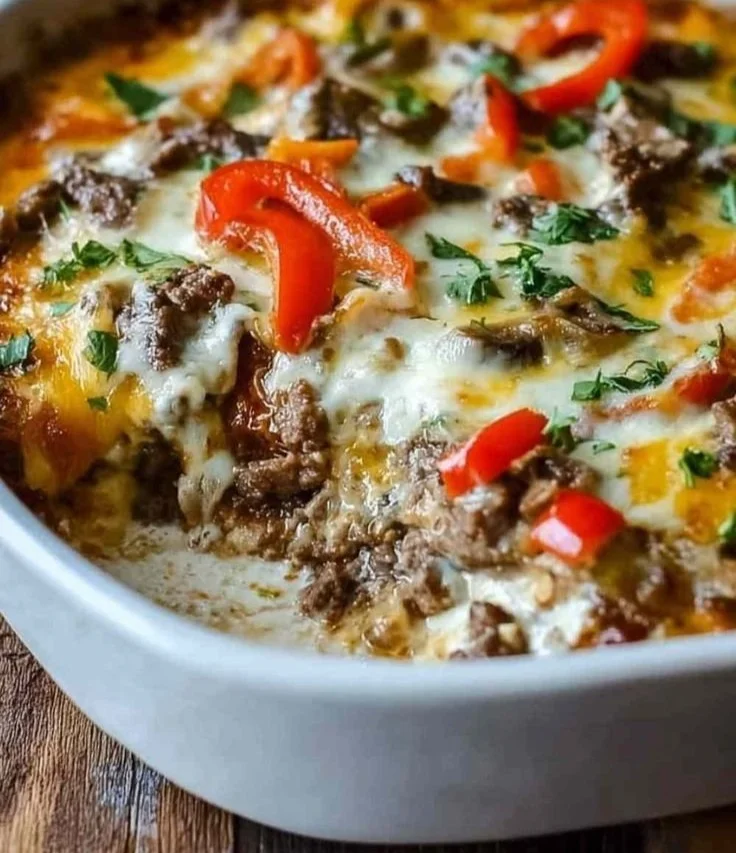 Low Carb Philly Cheesesteak Casserole