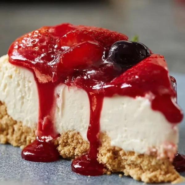 Delicious No-Bake Cherry Cheesecake ready for summer events and holidays.
