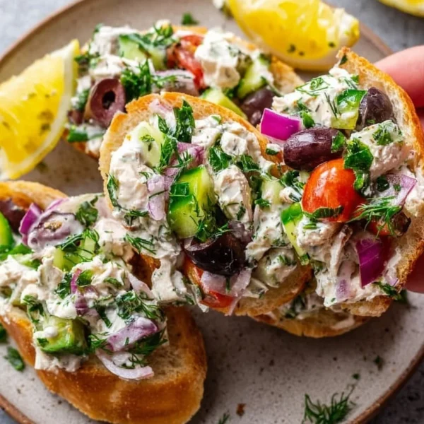 Plate of vibrant Mediterranean salad with fresh vegetables and herbs