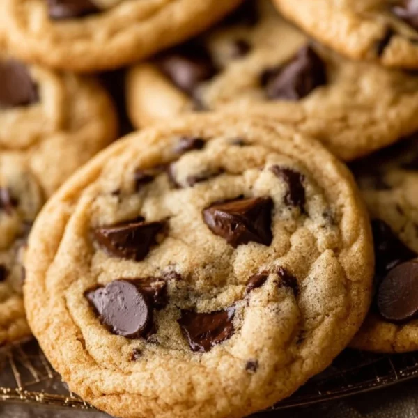 Freshly baked soft chocolate chip cookies on a cooling rack
