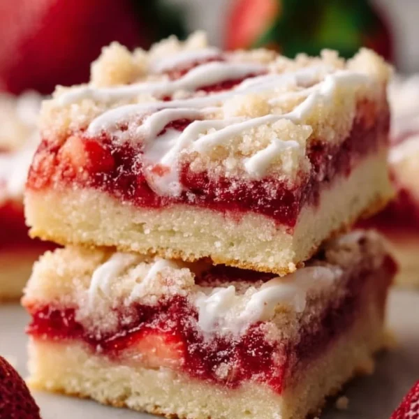 Delicious strawberry shortcake bars filled with fresh strawberries and cream.