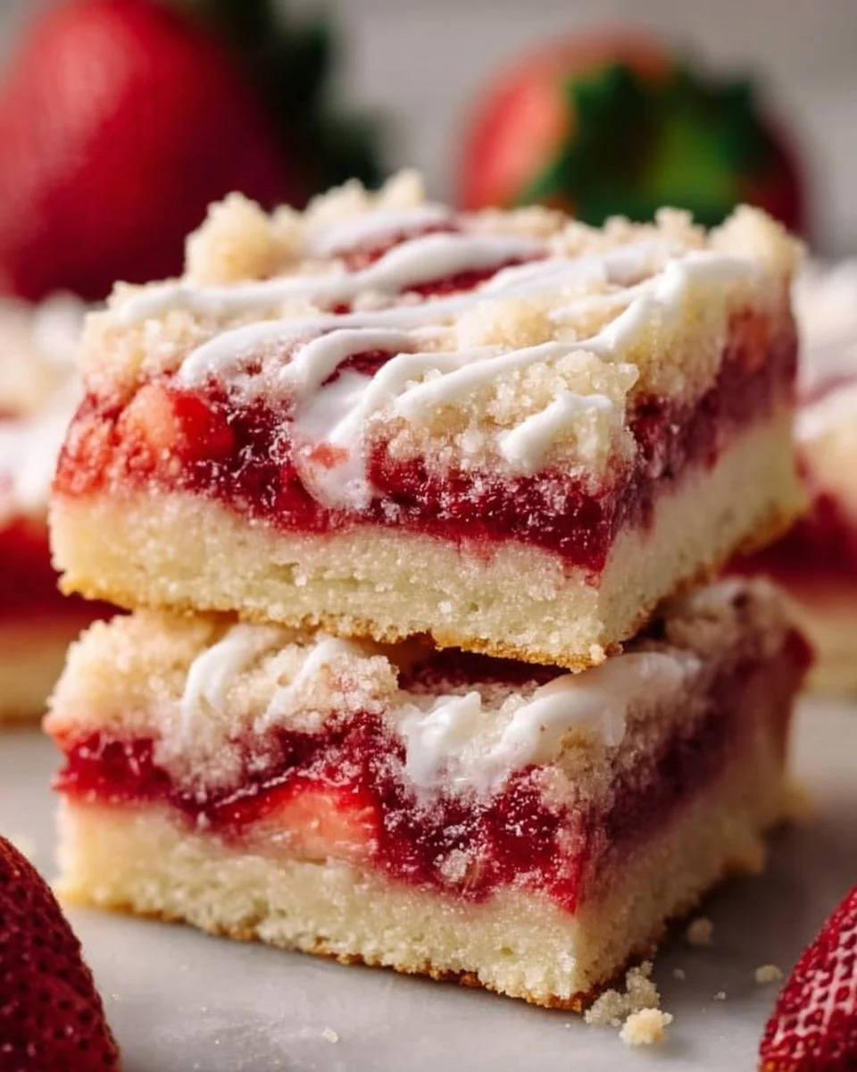 Delicious strawberry shortcake bars filled with fresh strawberries and cream.