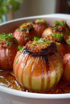 Delicious stuffed onions (onion dolma) filled with flavorful ingredients.