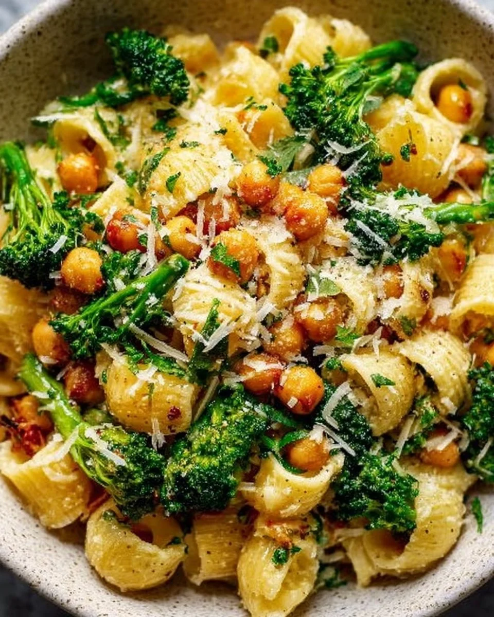 Broccoli Chickpea Pasta with Garlic Olive Oil