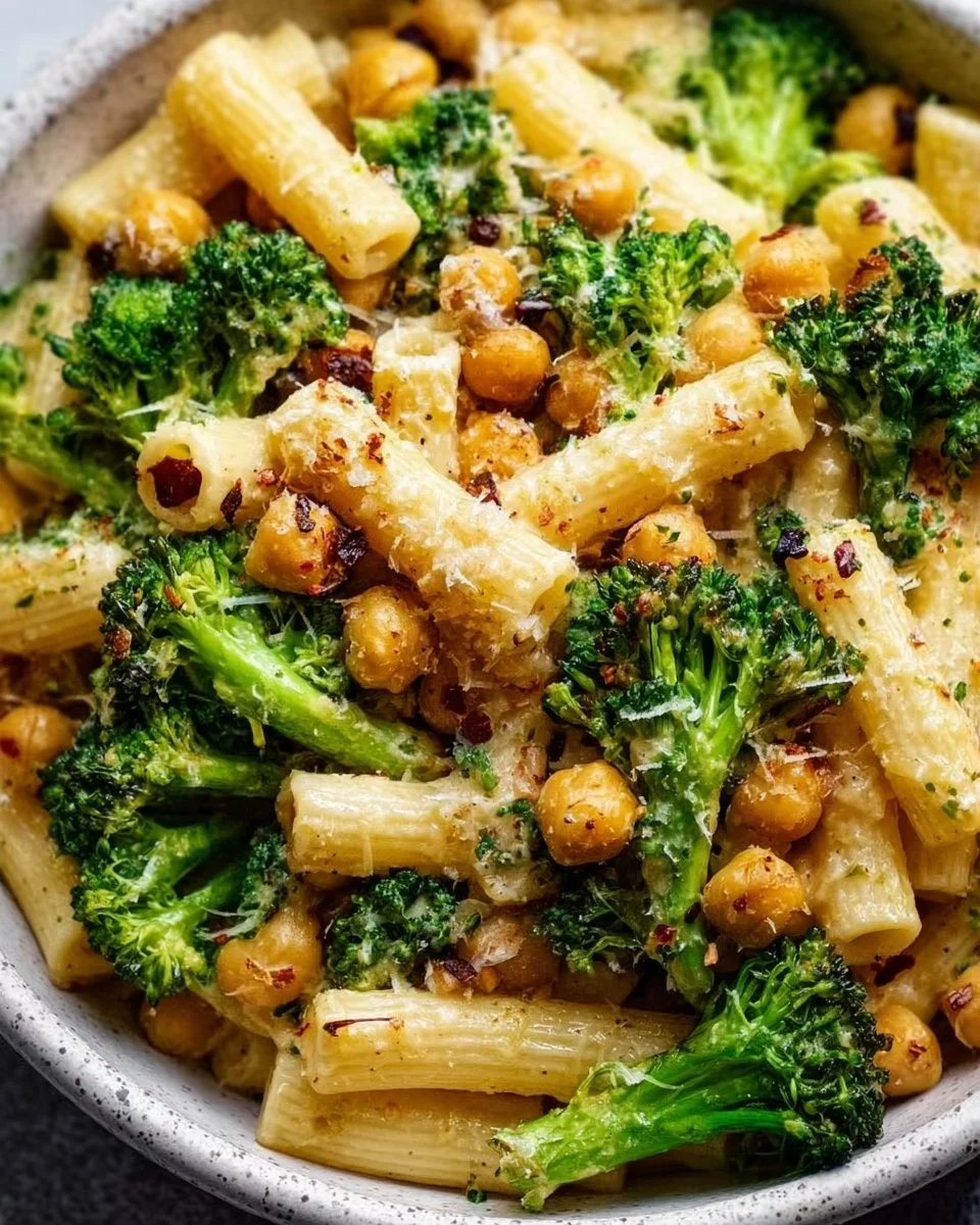 Broccoli Chickpea Pasta with Garlic Olive Oil